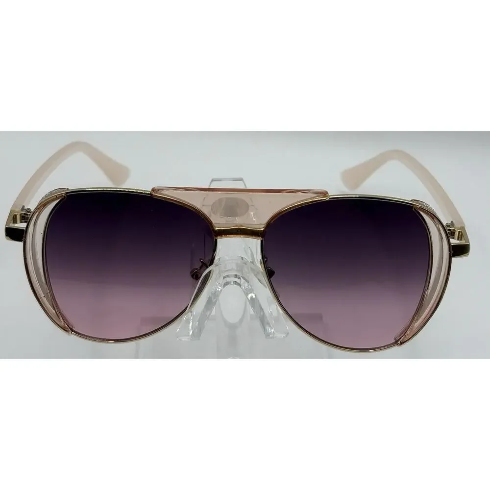 ShadeShaks SK10592 Sunglasses Pink Gold Glitter Aviator UV400 Gradient Lens